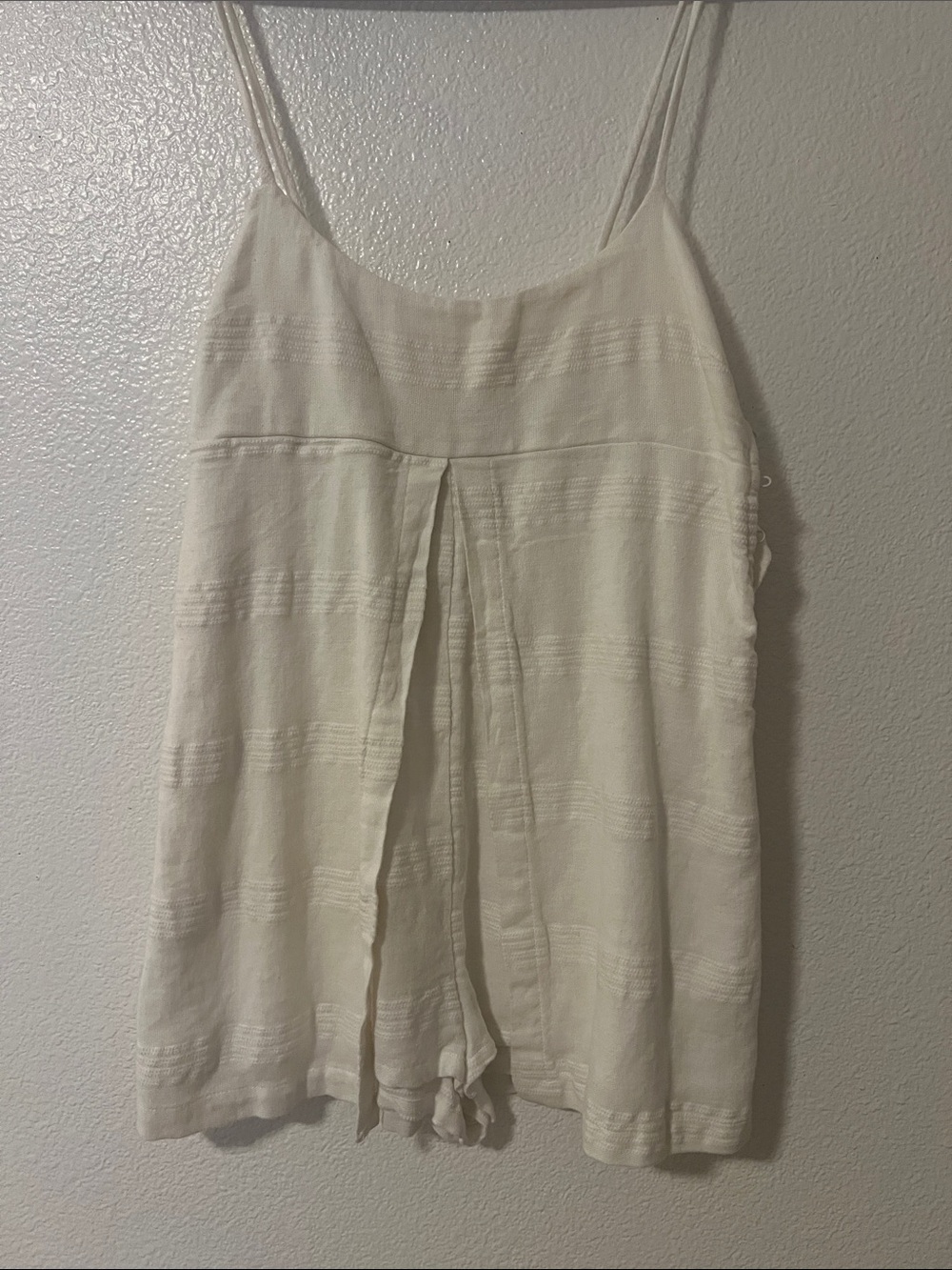 Free People Cream Textured Spaghetti-Strap Romper with Front Pleat